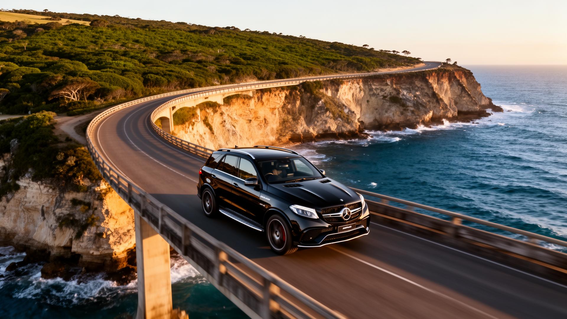 Luxury chauffeur sedan crossing the Sea Cliff Bridge on the NSW South Coast